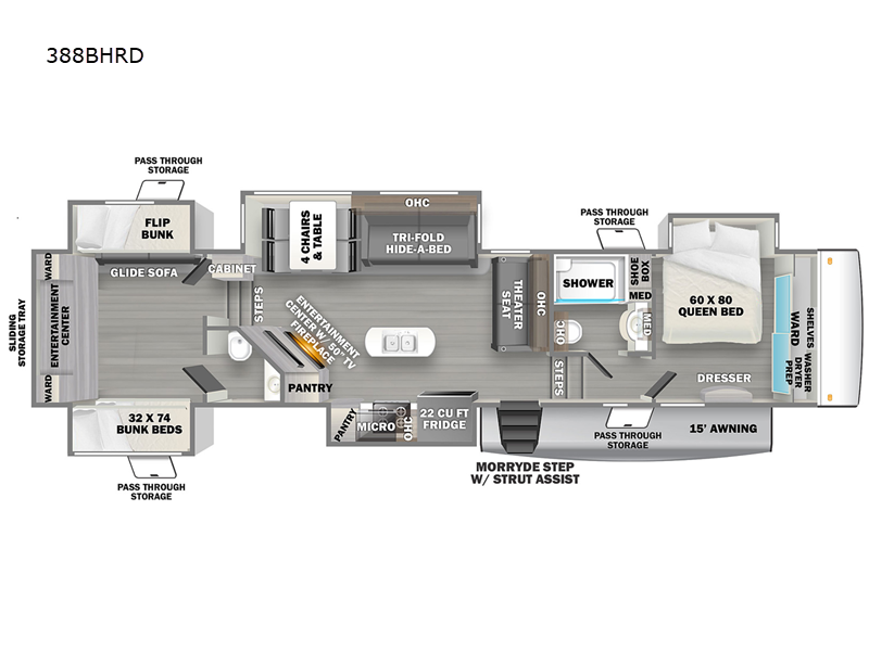 2023 Forest River RV Sandpiper Luxury 388BHRD floorplan
