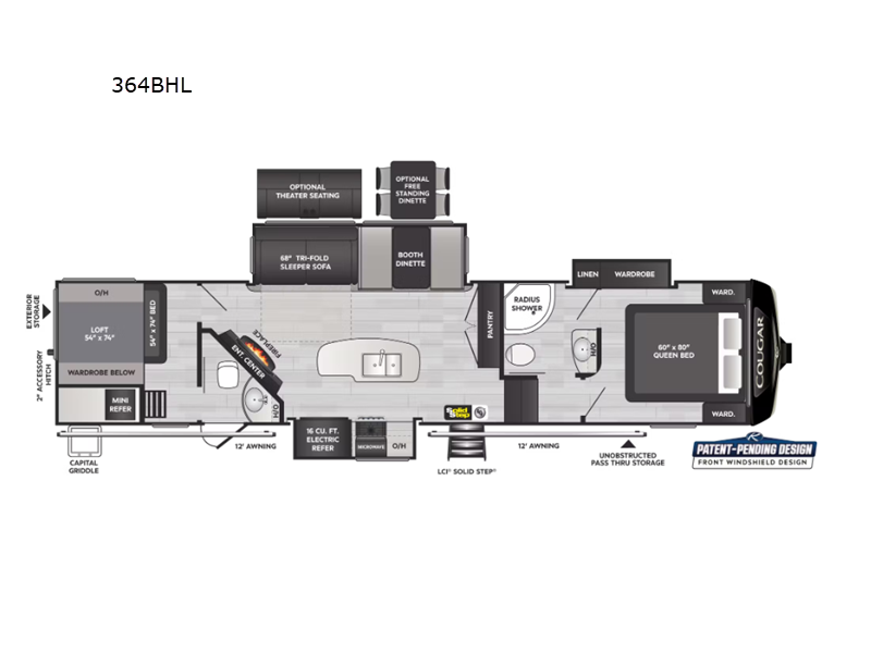 2023 Keystone RV Cougar 364BHL floorplan